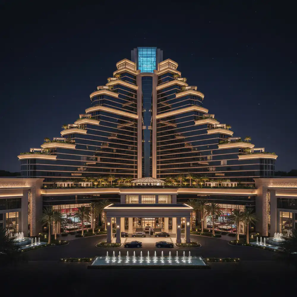 Luxury casino hotel resort at night